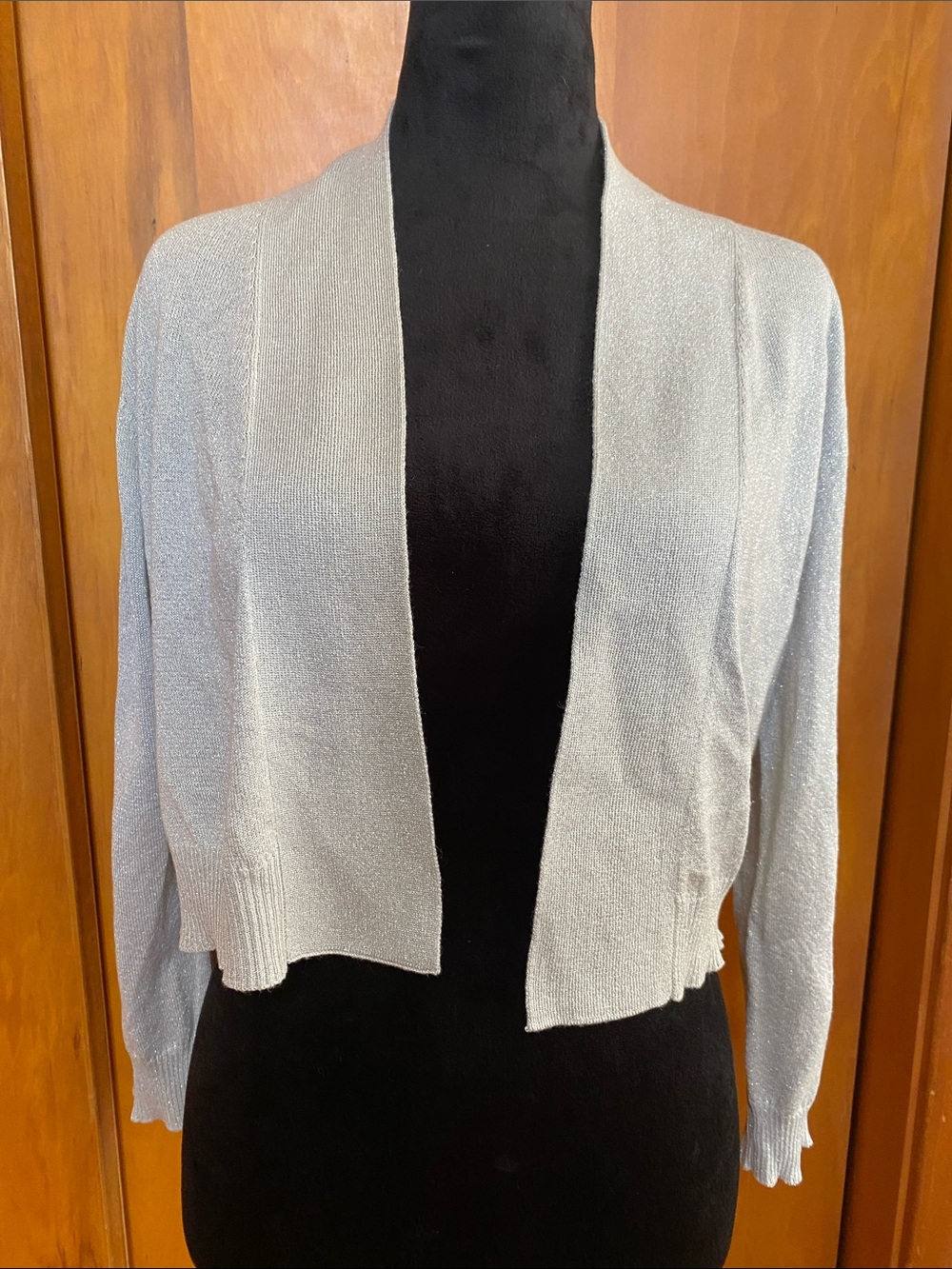 Calvin Klein Light Silver Shummery Open-Front Women's Cardigan Sweater Sparkle